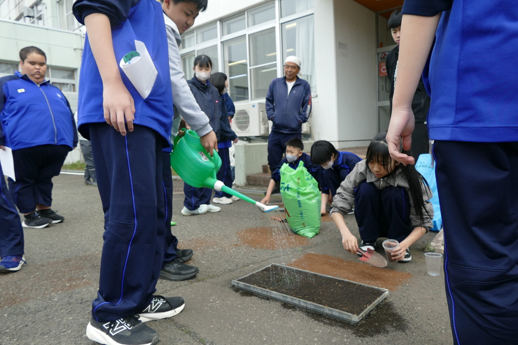 4月27日1年総合　黒米播種作業 6枚目写真